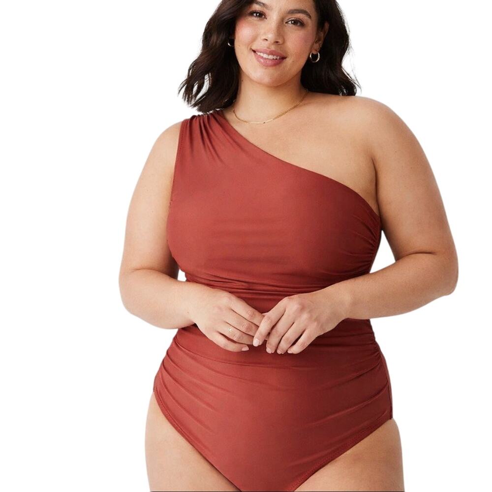 J. Crew Woman's One Shoulder Ruched One Piece Swimsuit Orange Padded Resort 24 - Picture 1 of 10